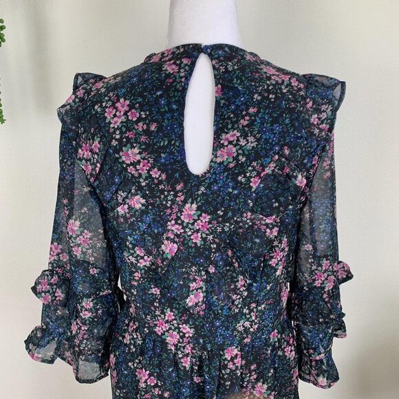 AE Studio S Black Floral Print High Neck Dress Cottagecore Whimsigoth - Picture 4 of 7